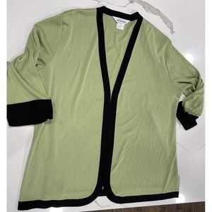 Exclusively Misook Kelly Green Black Open Front 3/4 Sl Cardigan‎ AK107